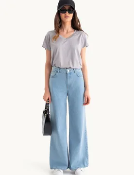 Womens High Waist Super Wide Leg Jeans - Pale Blue - Size Small - Hiccup - FashionsVida