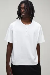 Herren Basic Henley-Oberteil Mit Entspannter Passform White Größe XL