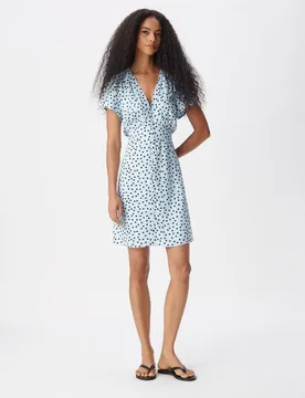 Vestido corto con estampado de lunares y escote de pico - IKKS - FashionsVida