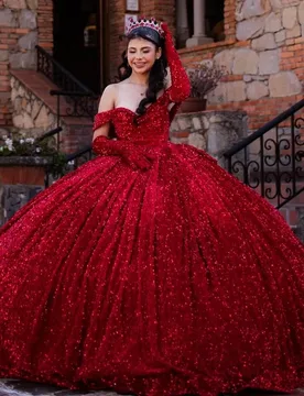 Red Shiny Quinceanera Dresses Off Shoulder Ball Gown Sweet 16 Dress Sequin Beading Crystal Tull Birthday Party Vestidos 15 De - Aliexpress - FashionsVida