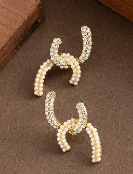 Elegant temperament, small fragrance, cross double C full diamond pearl earrings, light luxury, simple and versatile INS earring - Aliexpress - FashionsVida