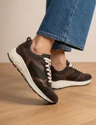 Leather Lace Up Wedge Trainers Chocolate female