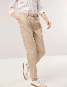 Bundfaltenhose aus Baumwollmix, Regular Fit#normale Größen#Kurzgrößen, Farbe Beige, 18, weicher Baumwollmix bequem, da elastisch Damen - Walbusch - FashionsVida