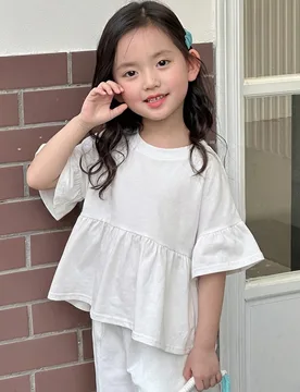 Camiseta de punto de manga corta con cuello redondo para niñas jóvenes, verano 7Y - Shein - FashionsVida