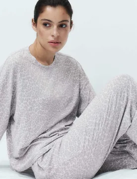 Cosy Knit Printed Cuffed Pyjama Set Grey Mix female - M&S - FashionsVida