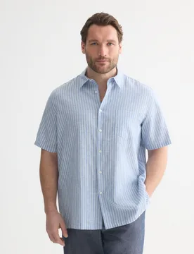 Camisa de manga corta lino algodón multirayas regular fit - Dustin - FashionsVida