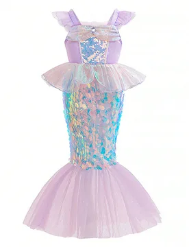Vestido de princesa con tirantes finos de color púrpura para niñas, falda de sirena elegante adecuada para fiestas 8Y - Shein - FashionsVida