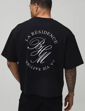 Herren La Residence Besticktes Übergroßes Kastenförmiges T-Shirt Black Größe XL - boohooMAN - FashionsVida