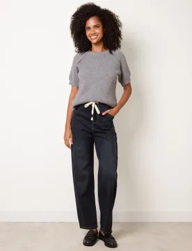 Top Stitch Barrel Leg Jeans - XL / INDIGO - female - Blue Vanilla - FashionsVida