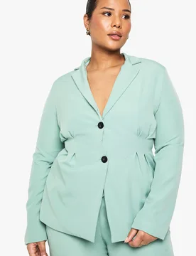 Womens Plus Woven Cinched Waist Blazer - Khaki - Size 18 Uk - Boohoo - FashionsVida