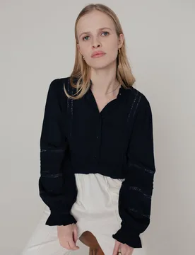 Abby Lace Insert Shirt In Black - 6 - Lily and Lionel London Limited - FashionsVida