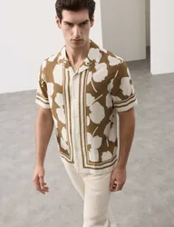 Floral Short Sleeve Shirt Khaki Mix male