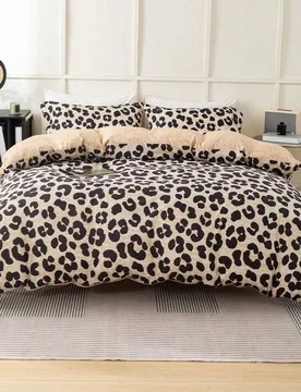 Juego de ropa de cama de 3 piezas con estampado de leopardo, juego de ropa de cama suave y amigable con la piel, incluye 1 funda nórdica y 2 fundas d - Shein - FashionsVida