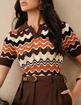 Camisa polo de manga corta con rayas de colores contrastantes para mujer, top versátil de moda para el verano M - Shein - FashionsVida