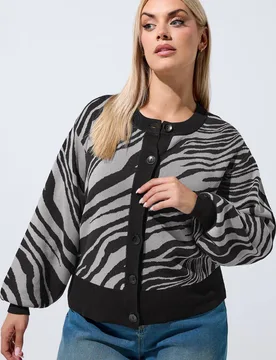 Women's Zebra Print Cardigan Sweater in Grey Size: 22-24 - Grey - Size: 22-24 - Yours - FashionsVida