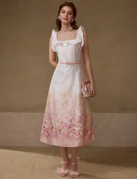 VESTIDO CON ESTAMPADO DE FLORES Y VOLANTES S - Shein - FashionsVida