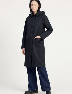 Women's Waxed Cotton Long Coat in Black Size: XL - Black - Size: XL - ELLE - FashionsVida