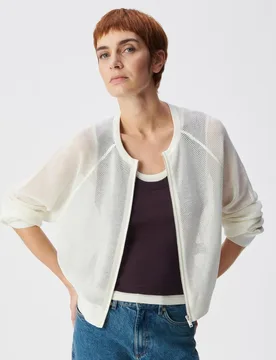 Cárdigan de mujer de punto calado con cierre de cremallera - IKKS - FashionsVida