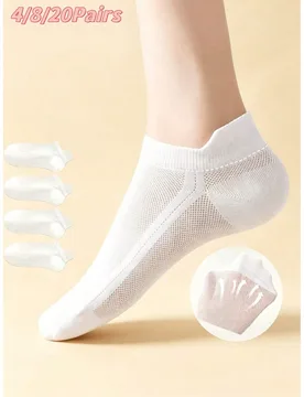 Pares de calcetines cortos invisibles de malla transpirable, calcetines de verano de unicolor ultra finos de corte bajo, con agarre antideslizante en - Shein - FashionsVida