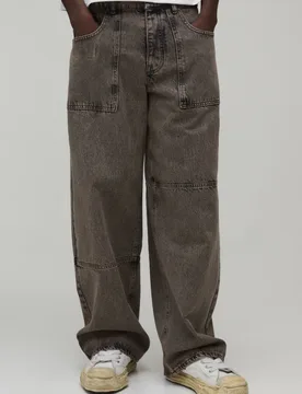 Herren Gewaschene Baggy-Fit Geprägte Vintage-Waschung Jeans Hosen Stone Größe 34 - boohooMAN - FashionsVida