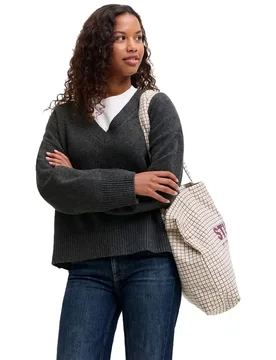 Pull à Col En V Elsa Jjxx Dark Grey Melange M - Jack & jones - FashionsVida
