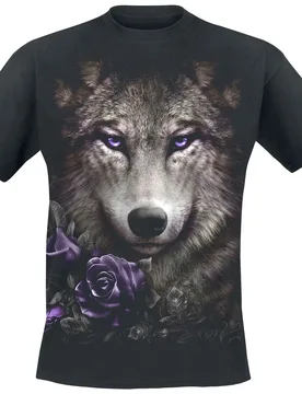 Gothic T-Shirt - Wolf Roses - S bis XXL - für Männer - Größe XL - schwarz - Männer - male - Spiral - FashionsVida