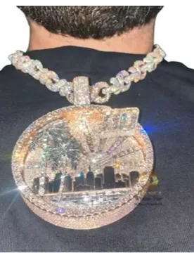 Los Angeles Skyline Pendant Necklace | Full Iced Out CZ Cityscape with Palm Tree, Hip Hop Men's Bling Chain pendant - Aliexpress - FashionsVida