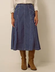 Godet Denim Midi Skirt Indigo female