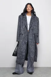 Womens Wool Look Structured Shoulder Coat - Charcoal - Size 12 Uk