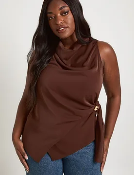 Womens Plus Trim Detail Drape Top - Chocolate - Size 20 Uk - Boohoo - FashionsVida