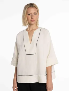 Blusa de mujer de lino con vivos en contraste - Naulover - FashionsVida