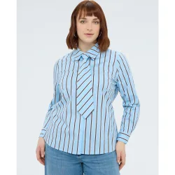Camisa de mujer de rayas con corbatita mangas largas con puños y cierre con botones