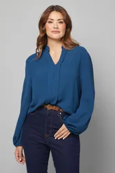 Womens Collarless Woven Blouse - Teal - Size 16 Uk