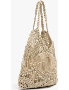 Bolso de mano estilo tote trenzado con cuentas decorativas - Parfois - FashionsVida