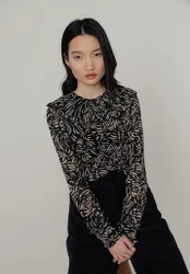 Julie Button Down Hidden Zebra Print Blouse In Black - 6
