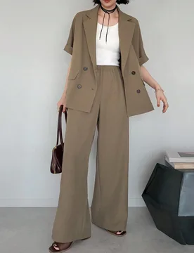 Conjunto de blazer y pantalones de mujer de verano nuevo de unicolor con abertura en la espalda y lazo anudado, atuendos occidentales para mujeres L - Shein - FashionsVida