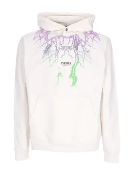 Felpa Leggera Cappuccio Uomo Bicolor Lightning Print Hoodie White - PHOBIA - FashionsVida