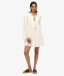 Superdry Damen Ibiza Minikleid mit Spitze White - Größe: 42