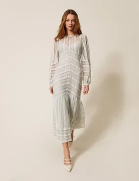 Robe longue en dentelle avec rayures - TWINSET - FashionsVida
