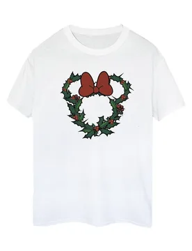Women's Minnie Mouse Wreath Cotton Boyfriend T-Shirt in White Size: 3XL - White - Size: 3XL - Disney - FashionsVida