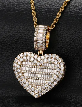 Baguette Iced Out Heart Necklace, Unisex Full Paved CZ Hip Hop Bling Jewelry, Rapper Accessory - Aliexpress - FashionsVida