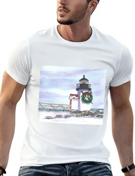 Nantucket Lighthouse at Christmas T-Shirt Modern Print Casual T-Shirt - Aliexpress - FashionsVida
