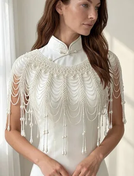 Women's Ivory Pearlies Fringe Occasions Shoulder Cape Overlay - Ivory - Size: One Size - PEACH ACCESSORIES - FashionsVida