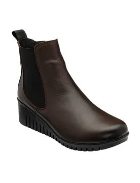 Women's Brown Leather 'Dresden' Wedge Ankle Boots Size: 3 - Brown - Size: 3 - Lotus - FashionsVida
