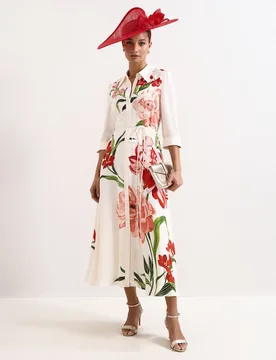 Floral 3/4 Sleeve Midi Shirt Dress Ivory Mix female - Phase Eight - FashionsVida