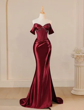 Vestido de Noche Sirena con Hombros Descubiertos, Corsé, Sexy con Abertura en el Muslo para Mujer, Elegante para Boda, Fiesta de Primavera y Otoño M - Shein - FashionsVida