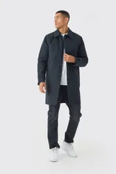 Mens Quilted Padded Longline Mac Jacket In Black - Size X-Small