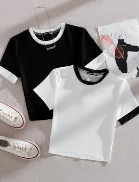 Piezas Camiseta unida en contraste unicolor S - Shein - FashionsVida