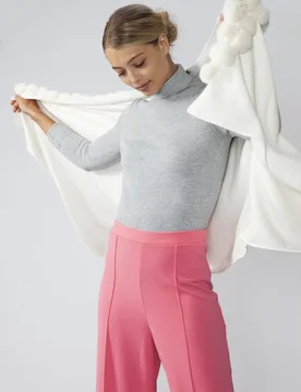 Cashmere Blend Faux Fur Pompom Wrap - JAYLEY - FashionsVida