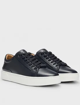 Gary Tenn Mens Leather Low-Top Trainers With Branded Lace Loop Nos - Dark Blue - Size Uk 9 - Boss Orange - FashionsVida